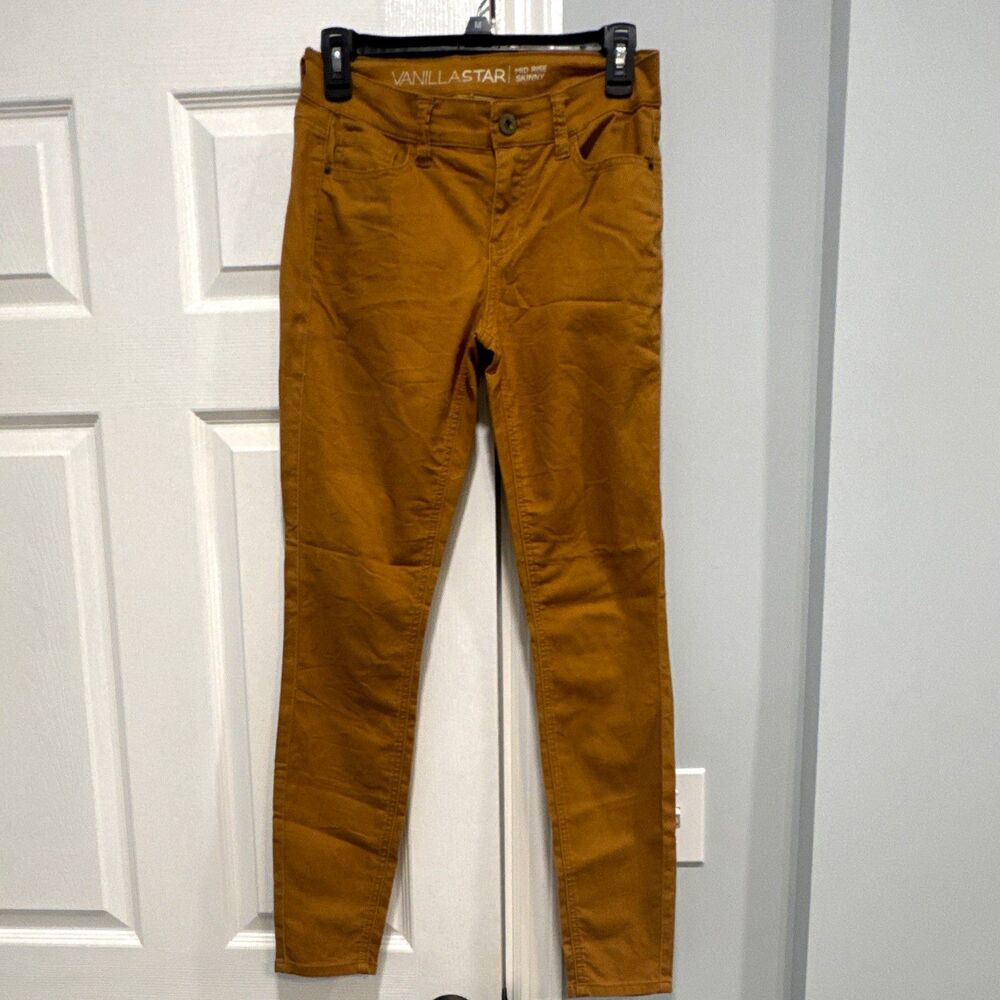 Vanilla Star Women’s Mid Rise Skinny Pants – Brown Cotton Blend, Pockets